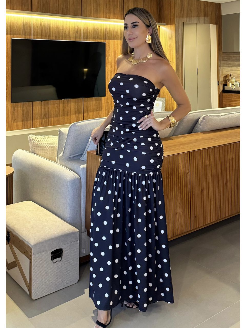 Vestido Poá Tomara que caia 