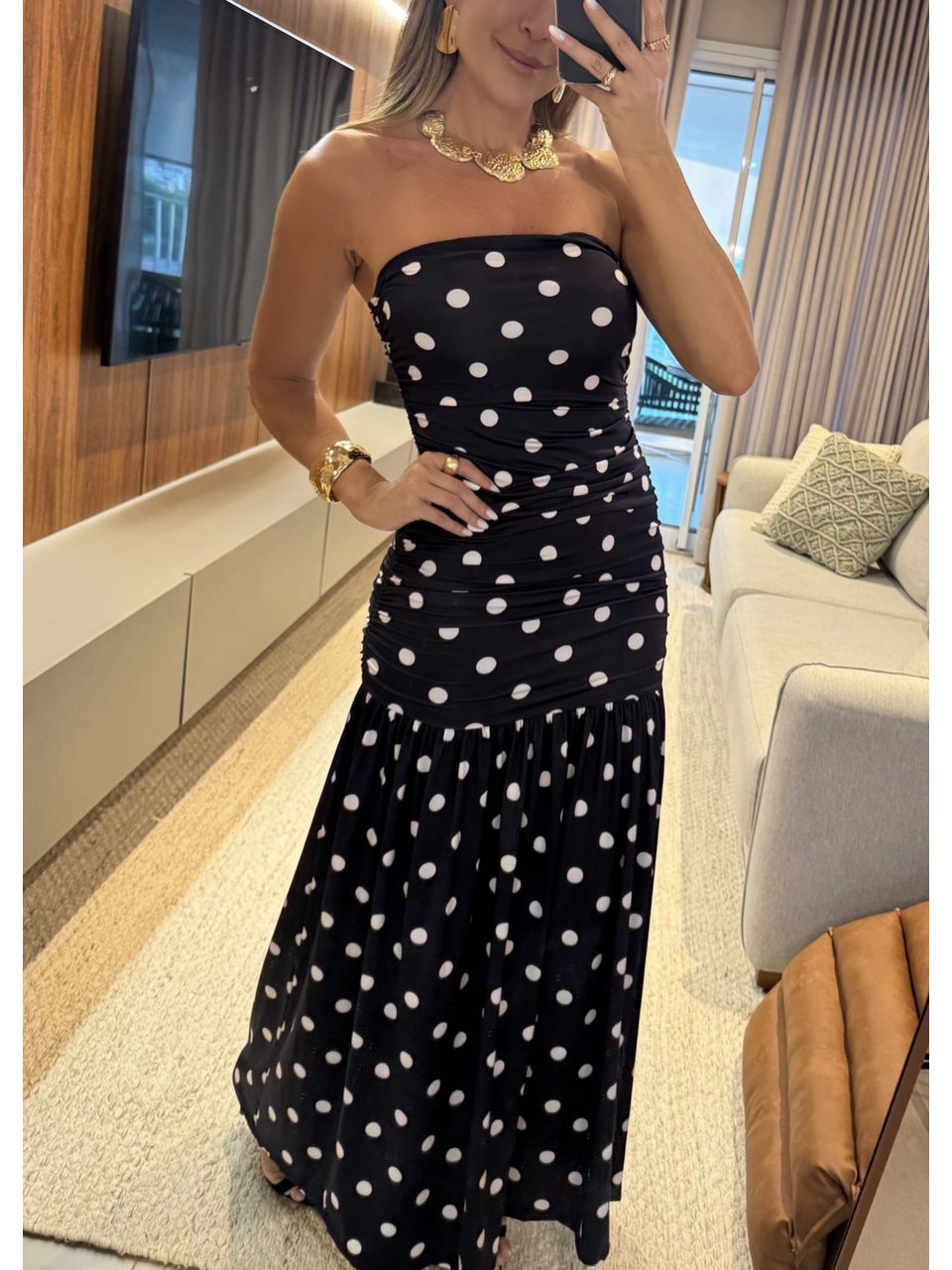 Vestido Poá Tomara que caia 