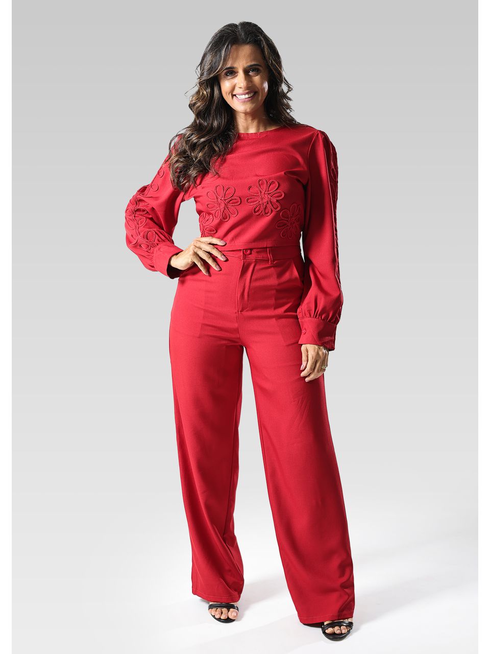 Conjunto Feminino Alfaiataria Bordado Vermelho - 1537