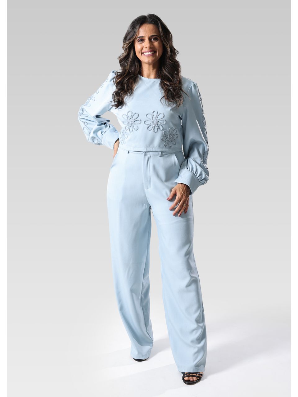 Conjunto Feminino Alfaiataria Bordado Azul - 9744