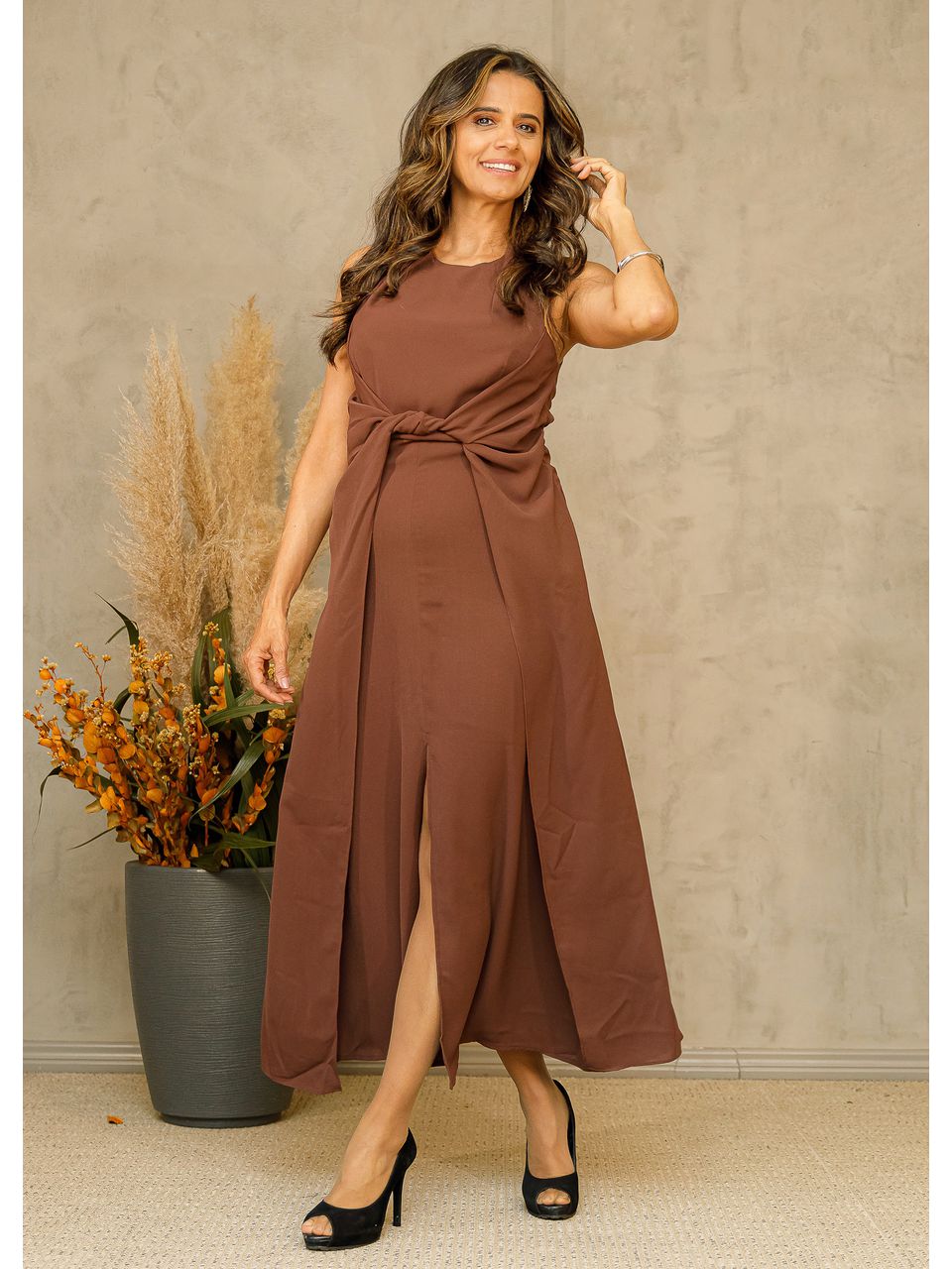 Vestido em Malha Trançado MARROM - 1109