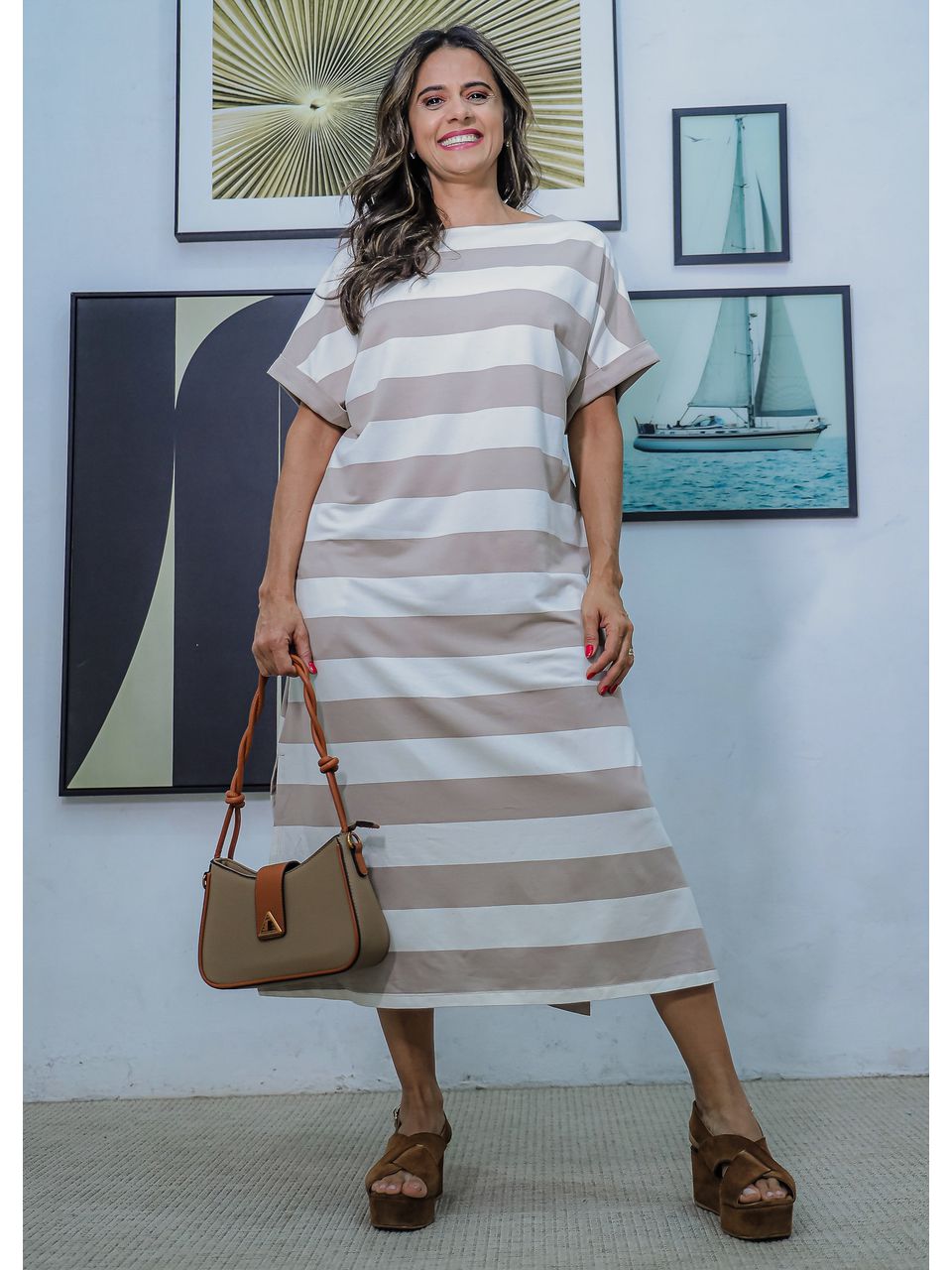 vestido listras CAQUI