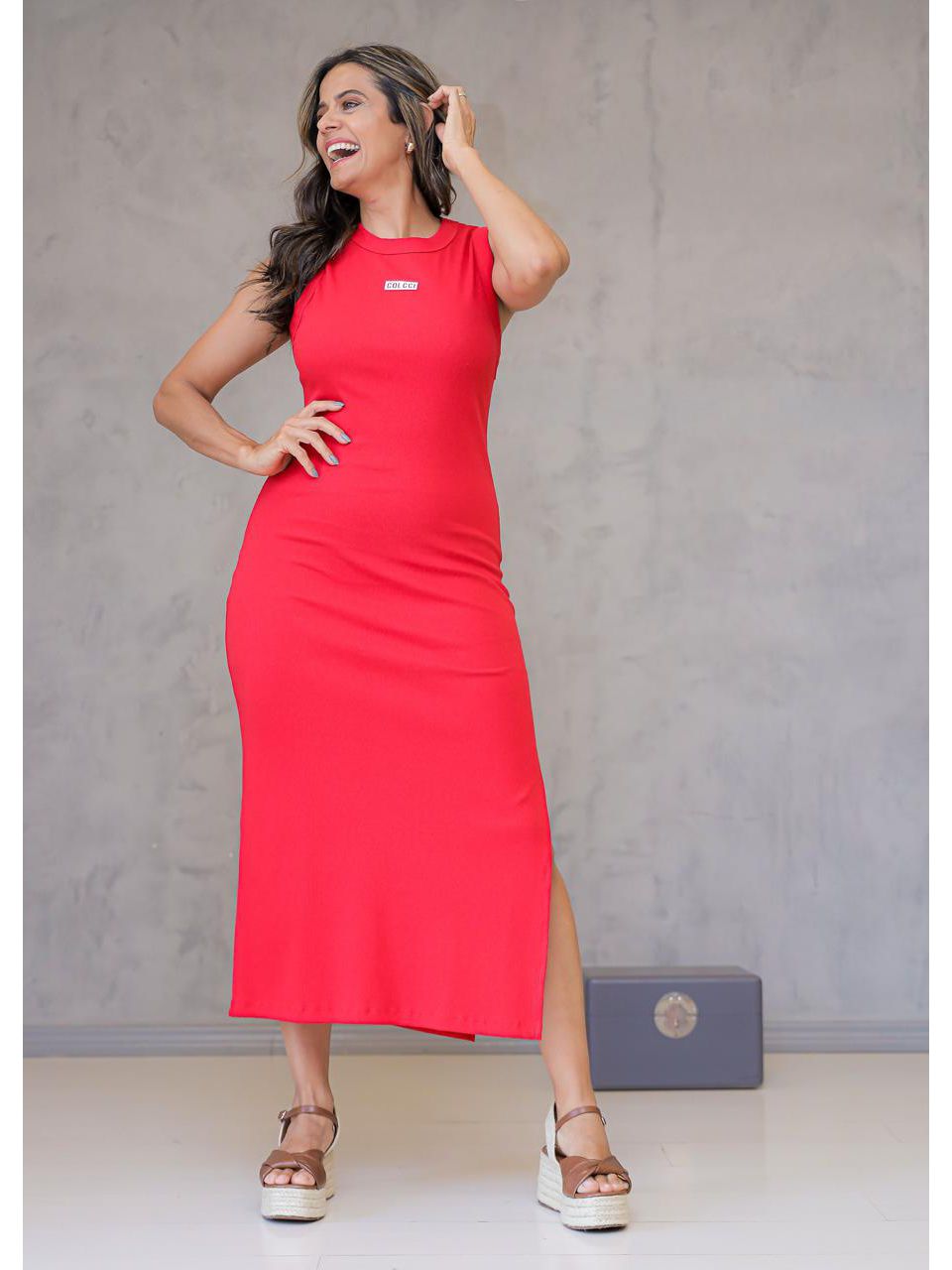 vestido midi COLCCI VERMELHO