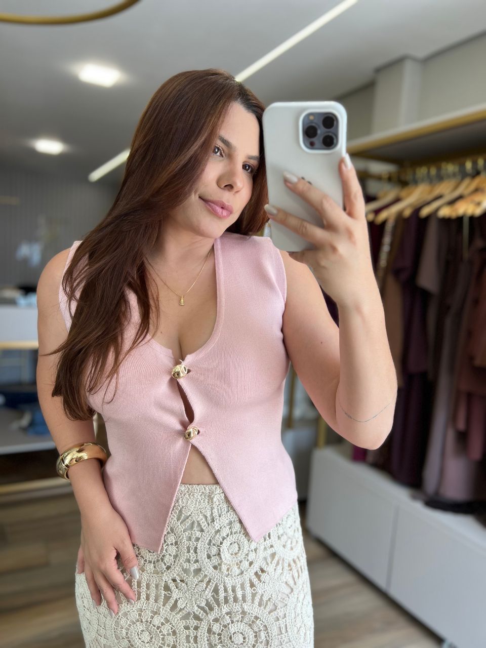 Blusa Colete Tricot Modal Lauane Rosa - TS Moda Feminina