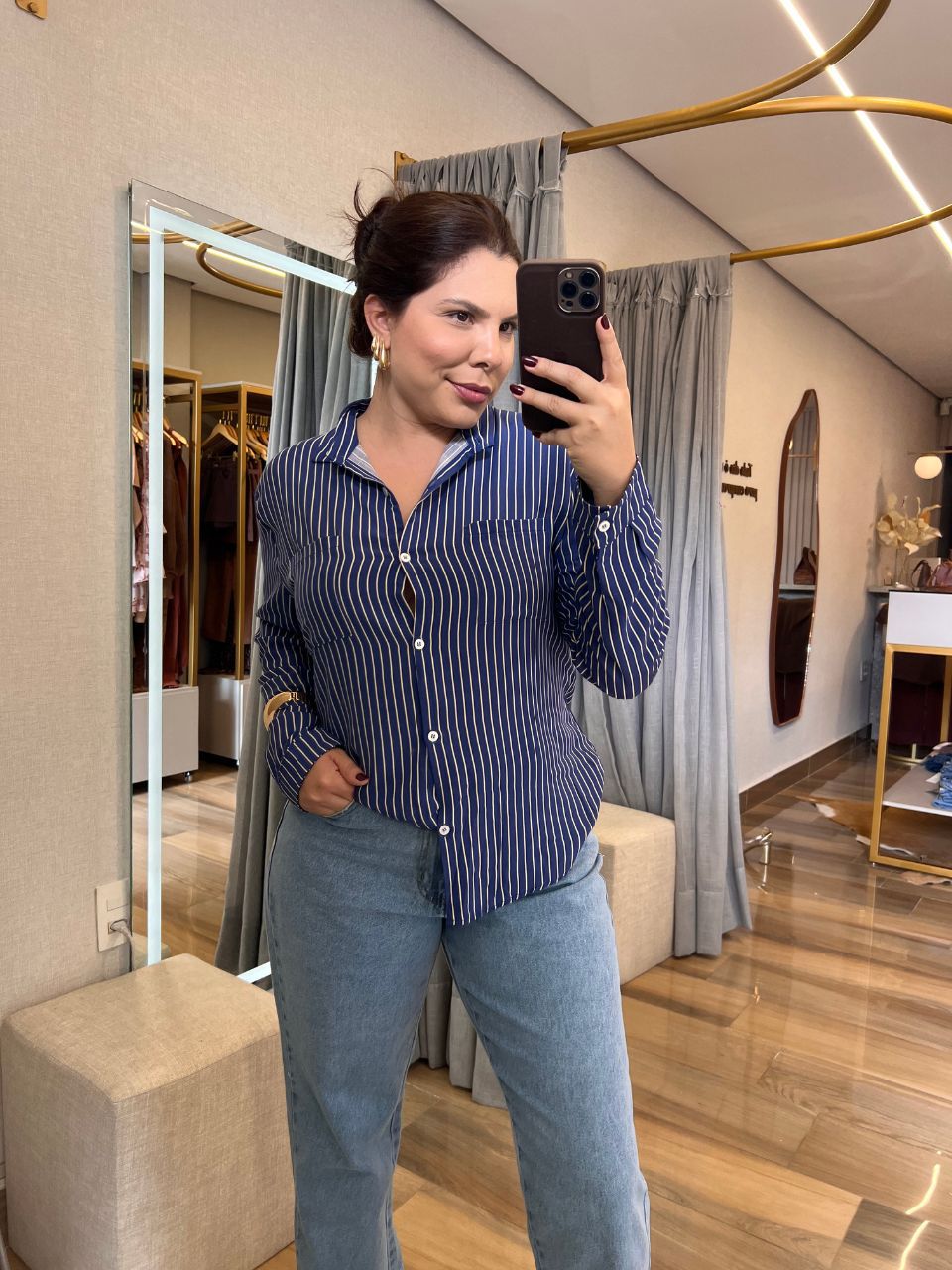 Camisa Lais Listrada Azul - TS Moda Feminina