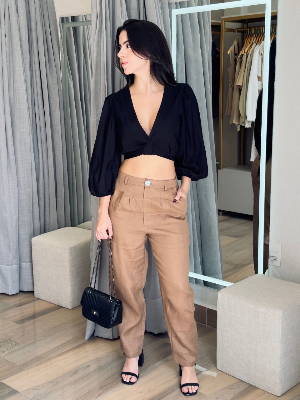 Cropped Amarração Preto - TS Moda Feminina