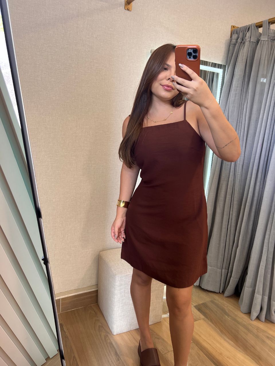 Vestido Agata curto Marrom - TS Moda Feminina