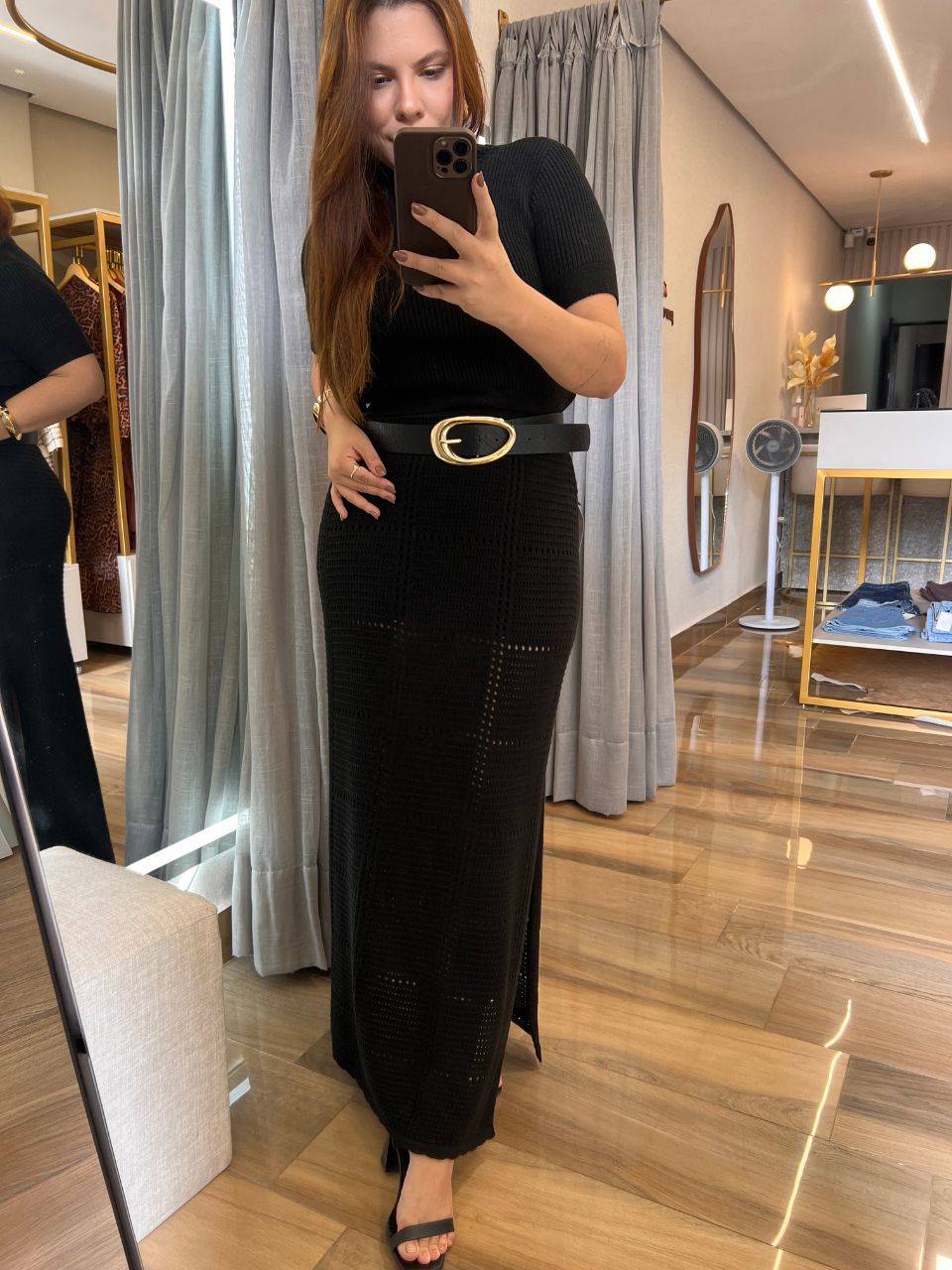 Saia Geovana Tricot Preto - TS Moda Feminina