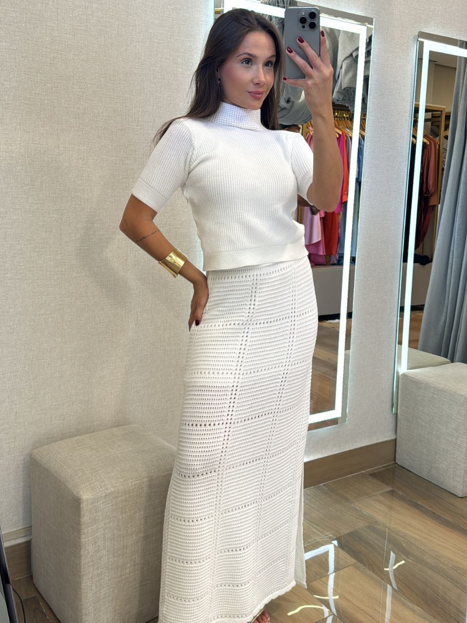 Saia Geovana Tricot Branca - TS Moda Feminina