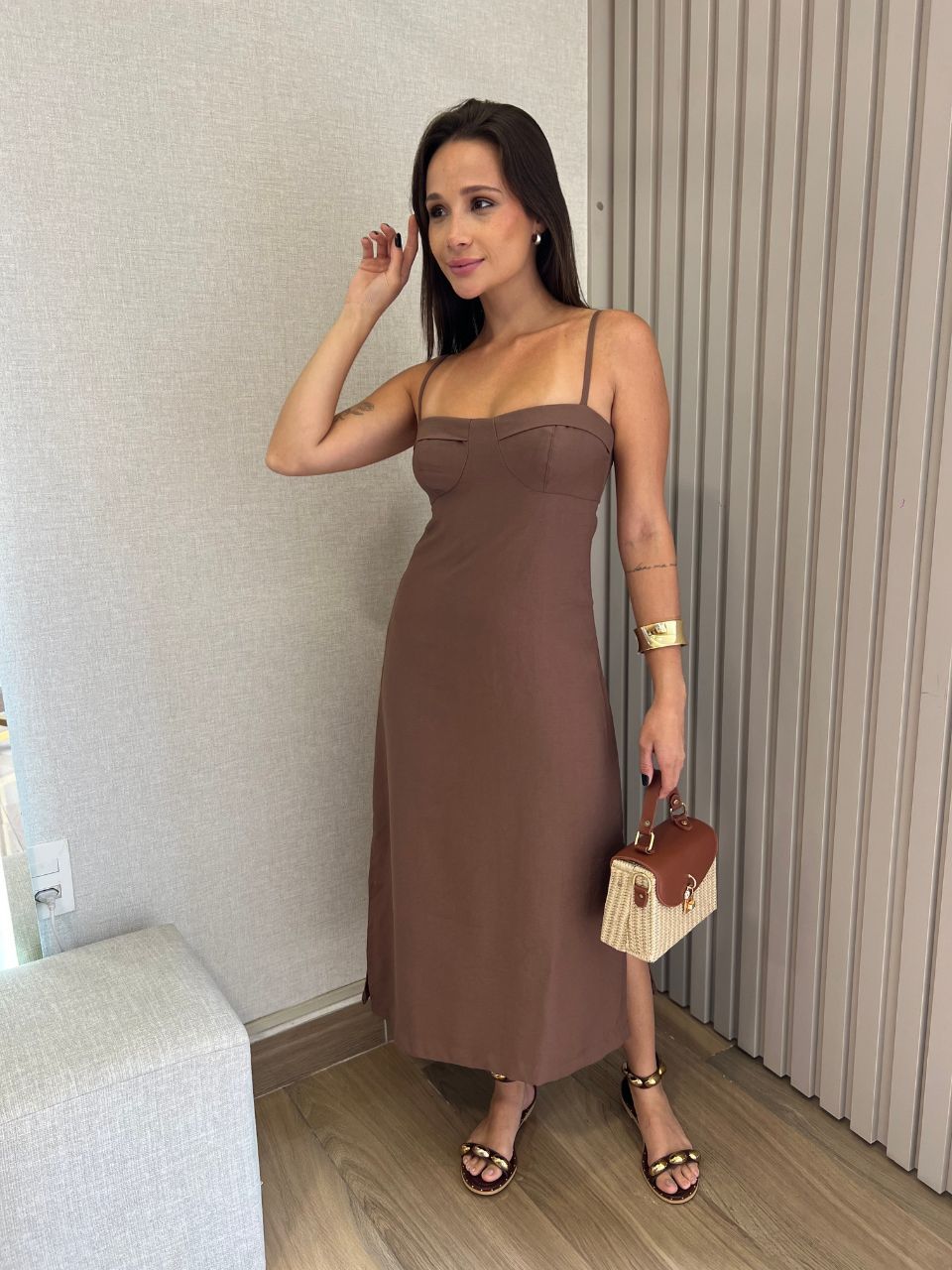 Vestido Midi Angelica Marrom - TS Moda Feminina