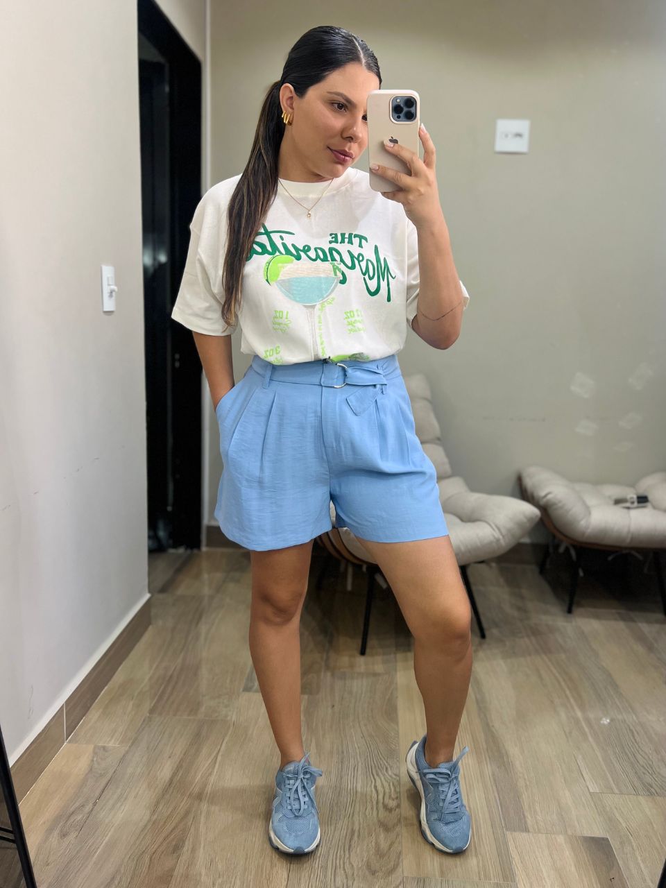 Short Helo Com Cinto Azul - TS Moda Feminina