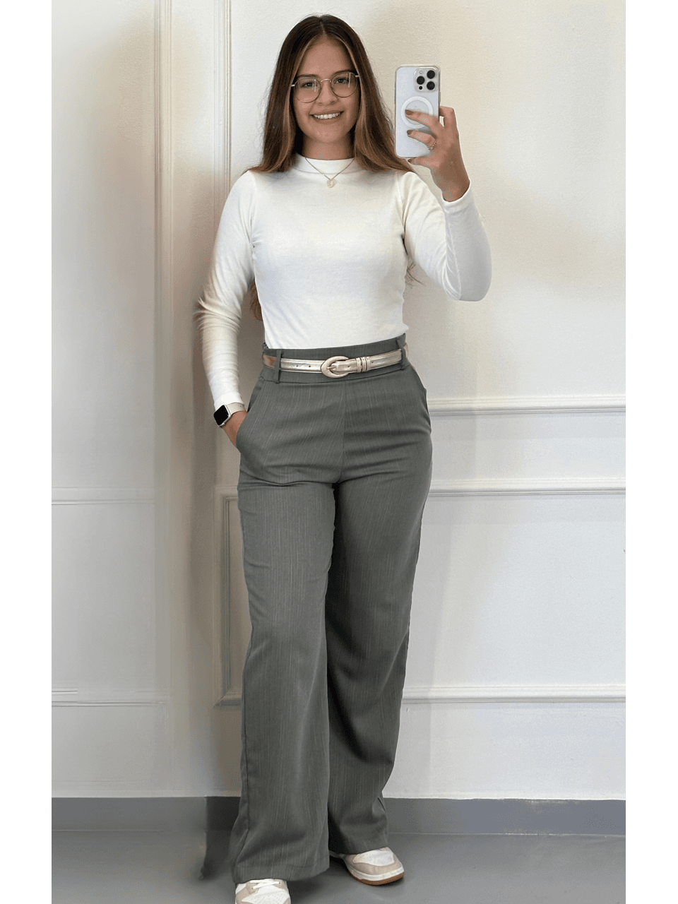 Blusa Canelada Off Manga Longa Bianca