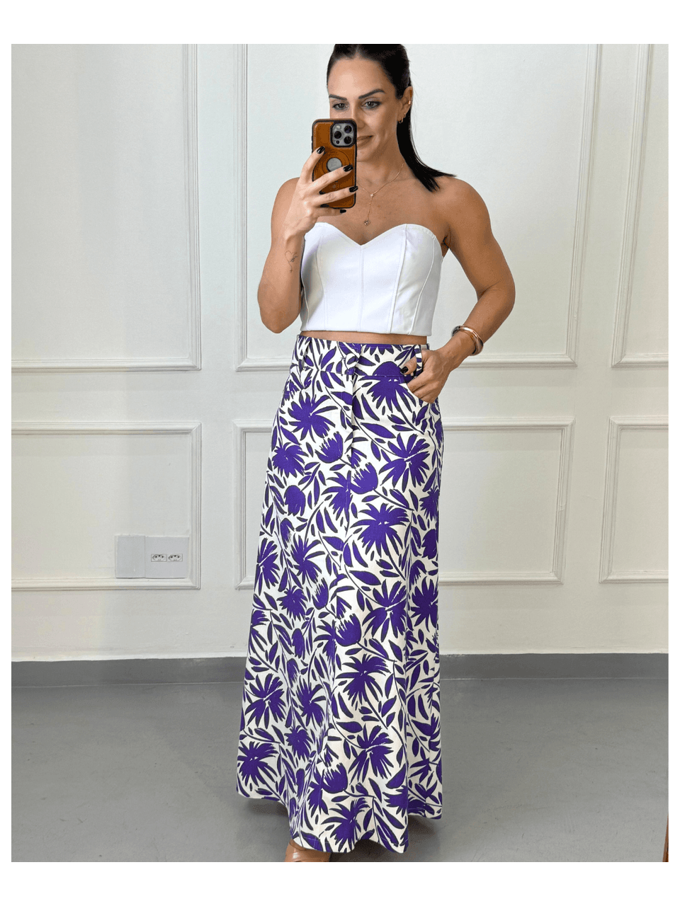 Saia Em Linho Malu Floral - Arpaia