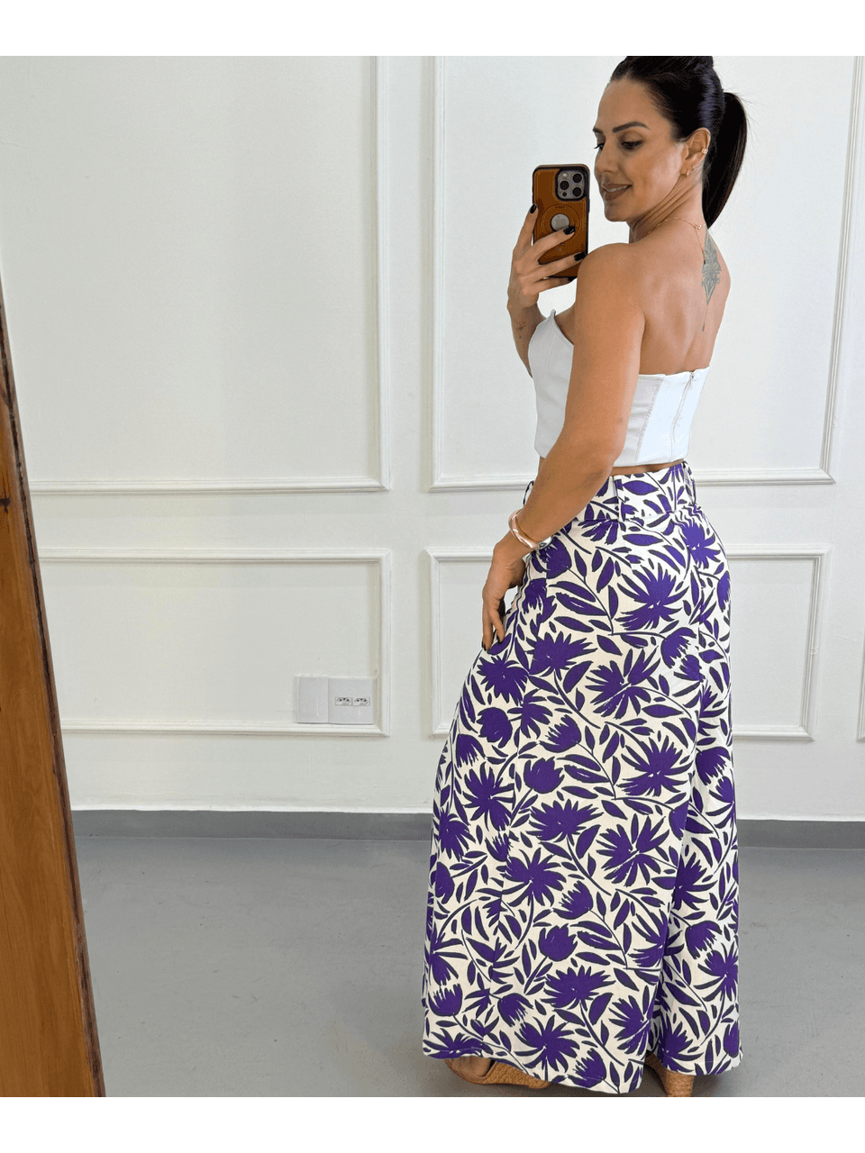 Saia Em Linho Malu Floral