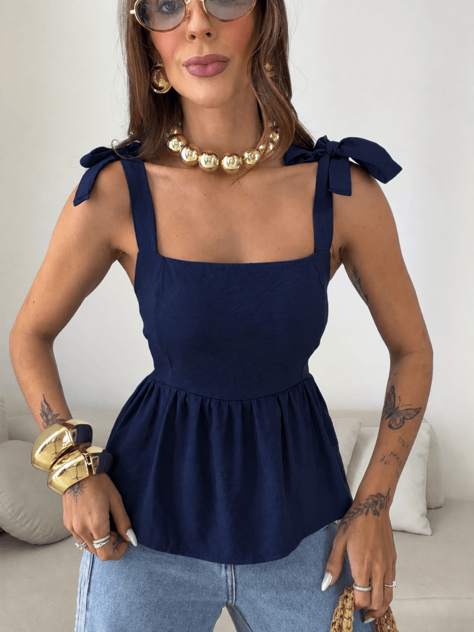 BLUSA MAÍRA PEPLUM MARINHO
