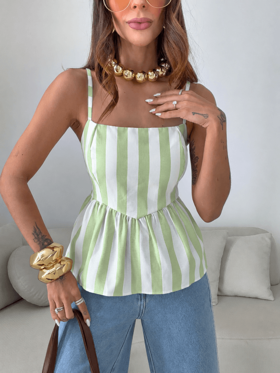 BLUSA MARRIE PEPLUM ALCINHA VERDE/OFF