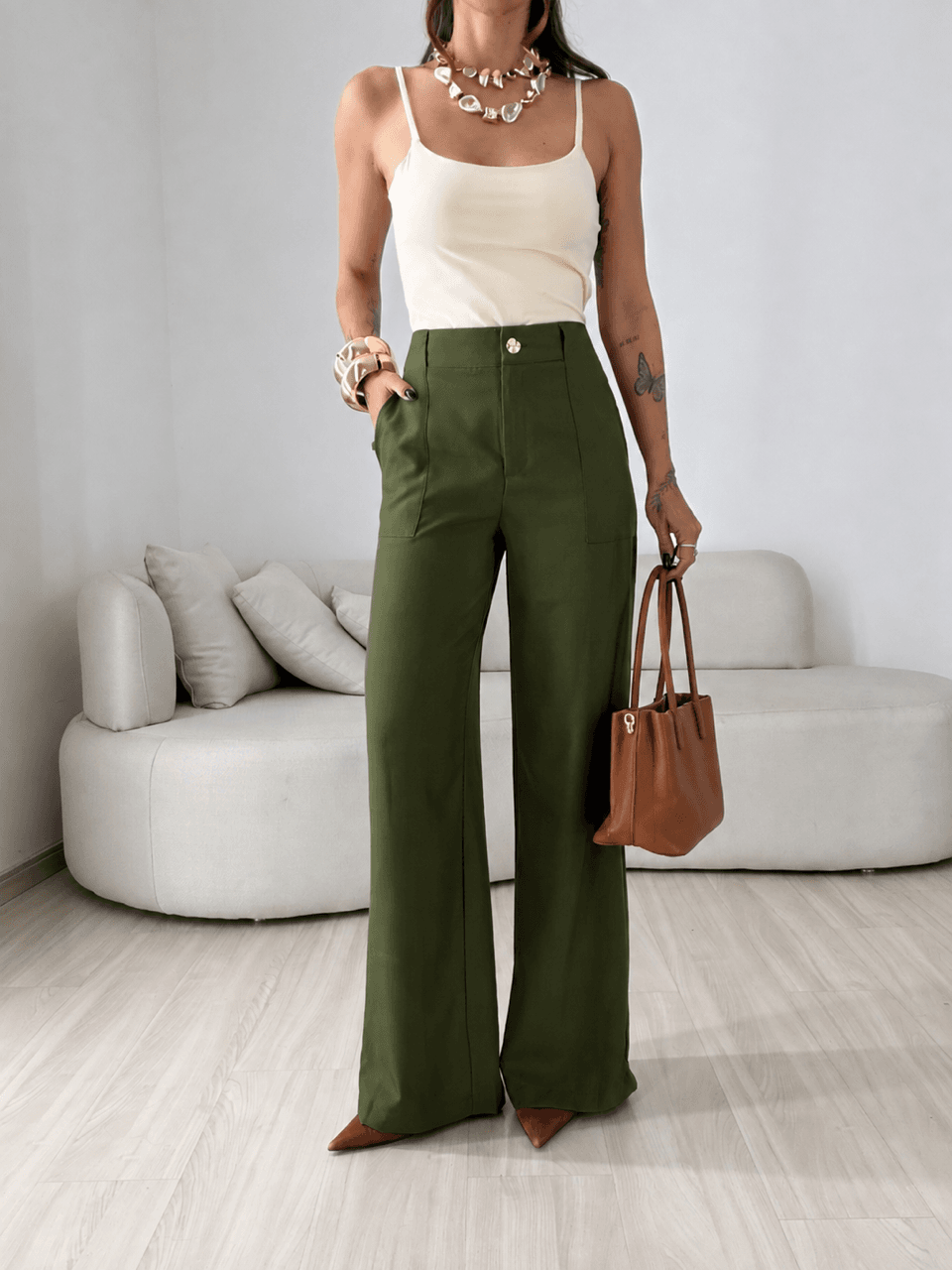 CALÇA SILMARA BOLSO FRONTAL VERDE - 0080330230 - CAROLLA FERRARO