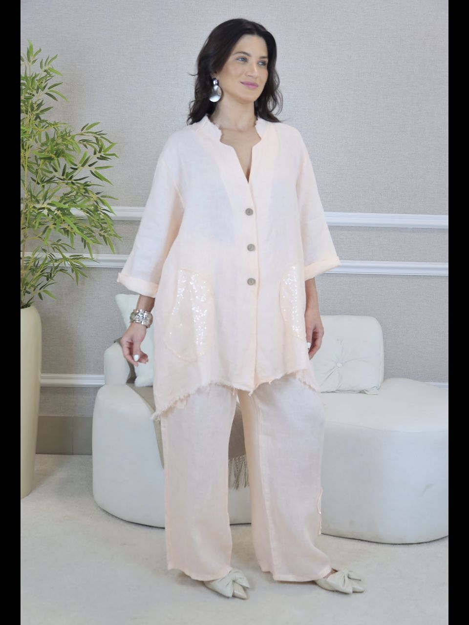 Conjunto Renata Linho Italiano Pêssego