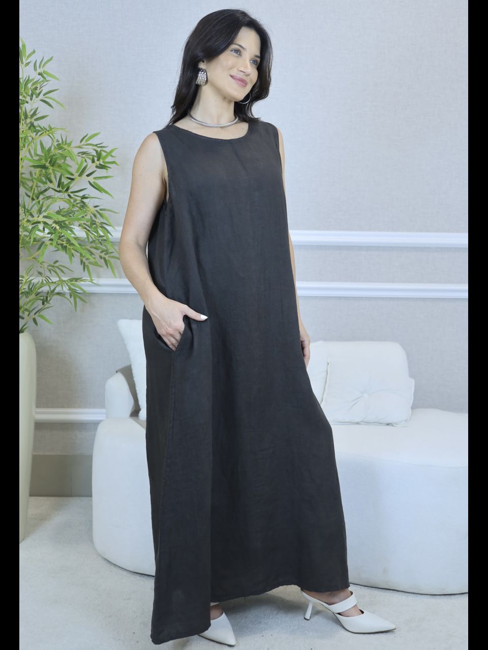 VESTIDO NELLY COM CARDIGAN NELLY MARROM