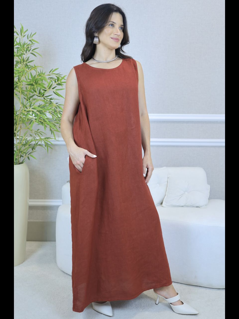 VESTIDO NELLY COM CARDIGAN NELLY TERRA COTA