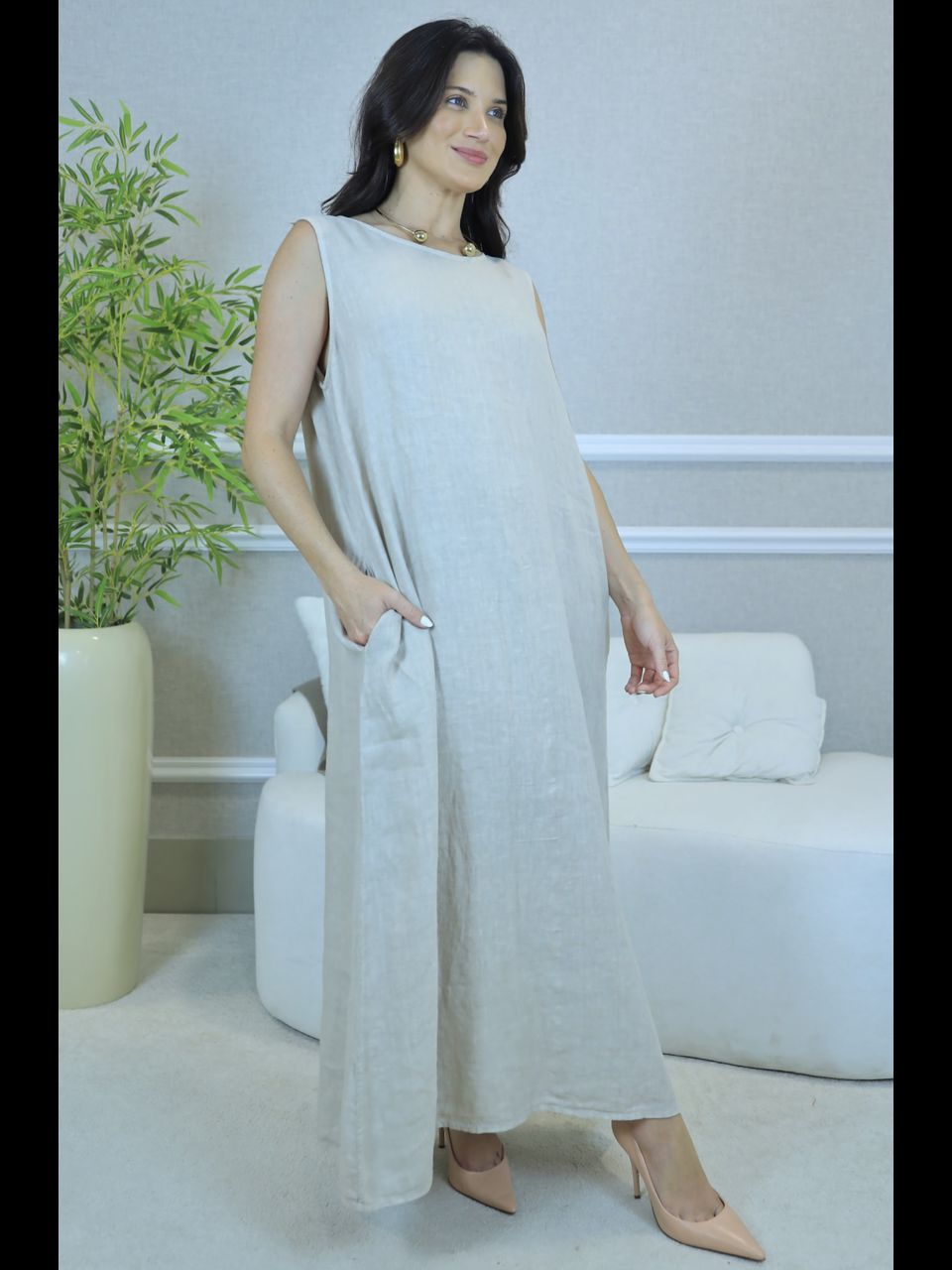 VESTIDO NELLY COM CARDIGAN NELLY BEGE