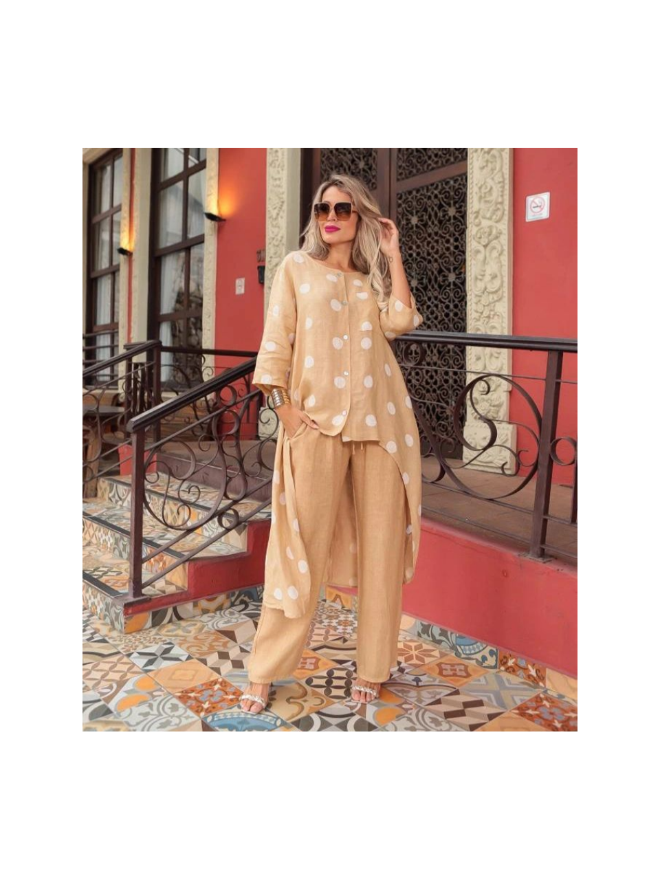Conjunto Martina Linho Italiano Caramelo