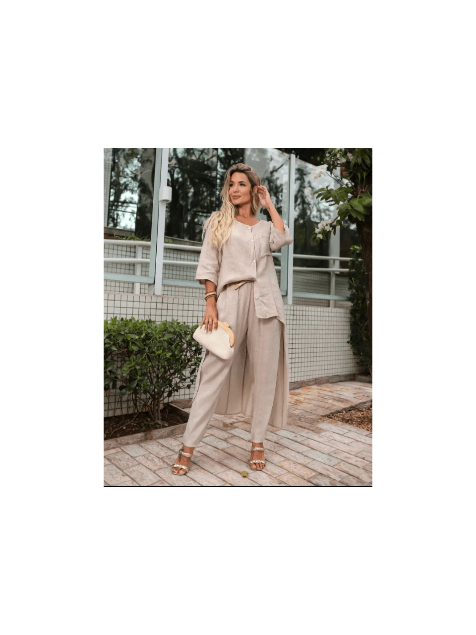 Conjunto Pérola Linho Italiano Cru