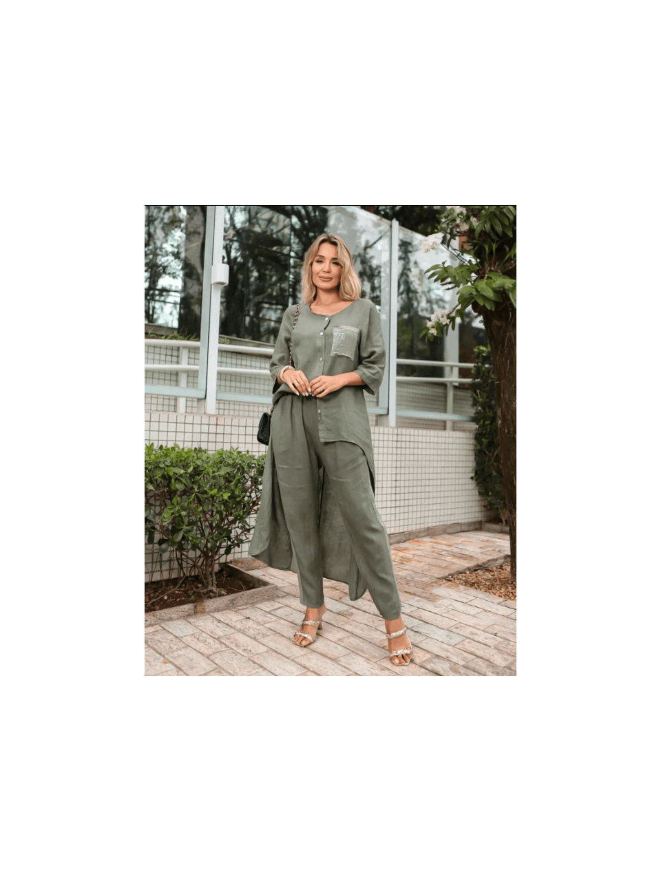 Conjunto Pérola Linho Italiano Verde Militar
