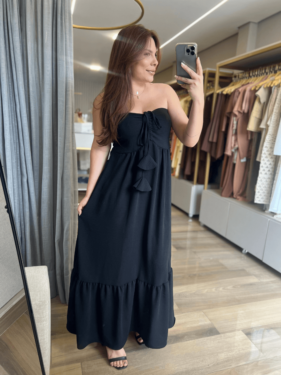  Vestido Frente Unica Tomara Que Caia Preto - TS Moda Feminina