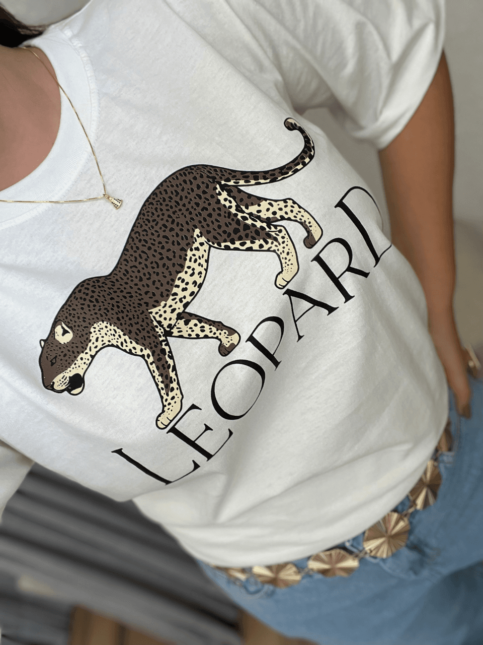 T-Shirt Leopard Off White - TS Moda Feminina