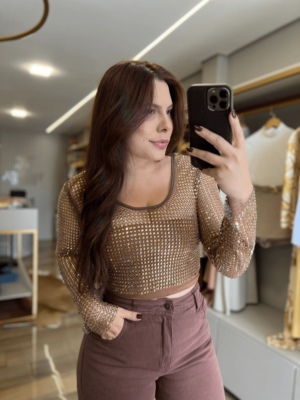 Blusa Cropped Chloe Dourada - TS Moda Feminina