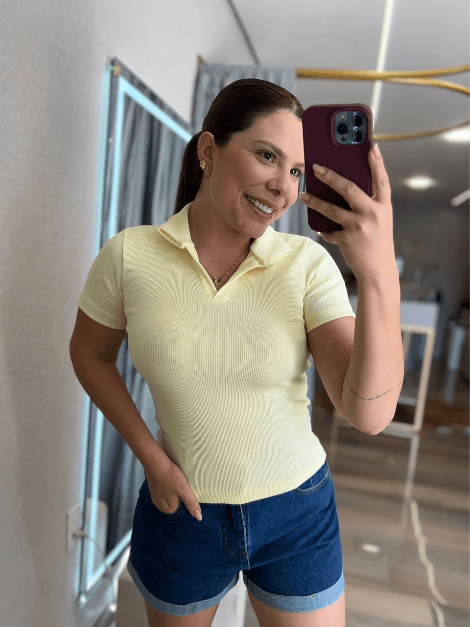 Blusa Gola Polo Canelada Amarelo Manteiga - TS Moda Feminina