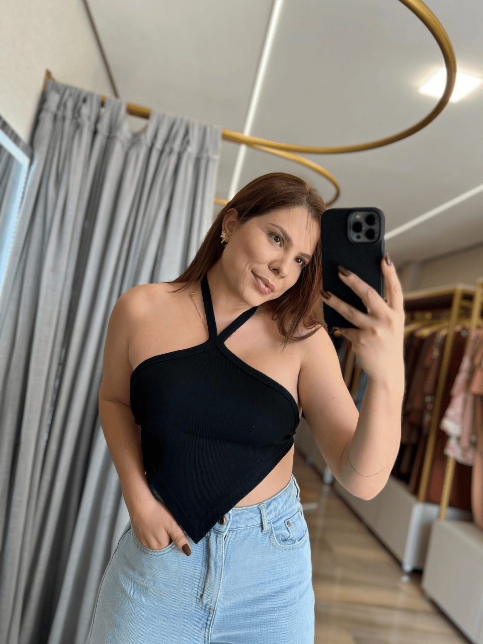 Blusa Frente Unica Amarração Preto - TS Moda Feminina