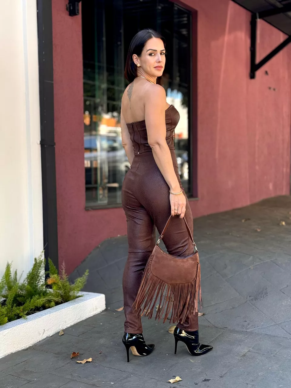 Calça Skinny Suede Animale Marrom