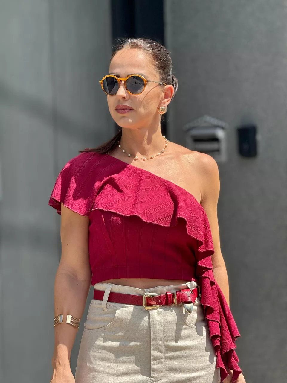 Cropped Boho Nula Manga Josephine Cabernet - Arpaia