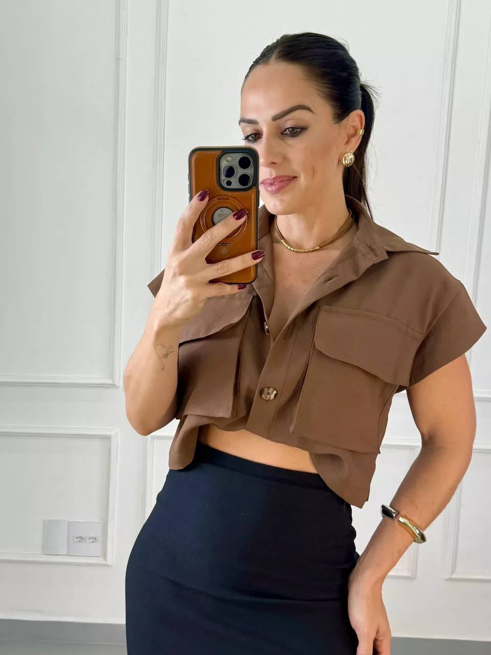 Cropped Cargo Nati Marrom - Arpaia