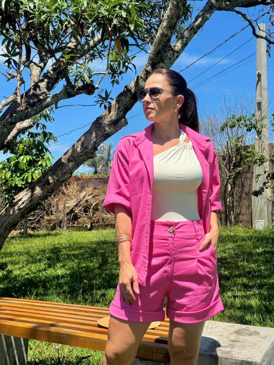 Camisa Linho Coraline Rosa Chiclete - Arpaia