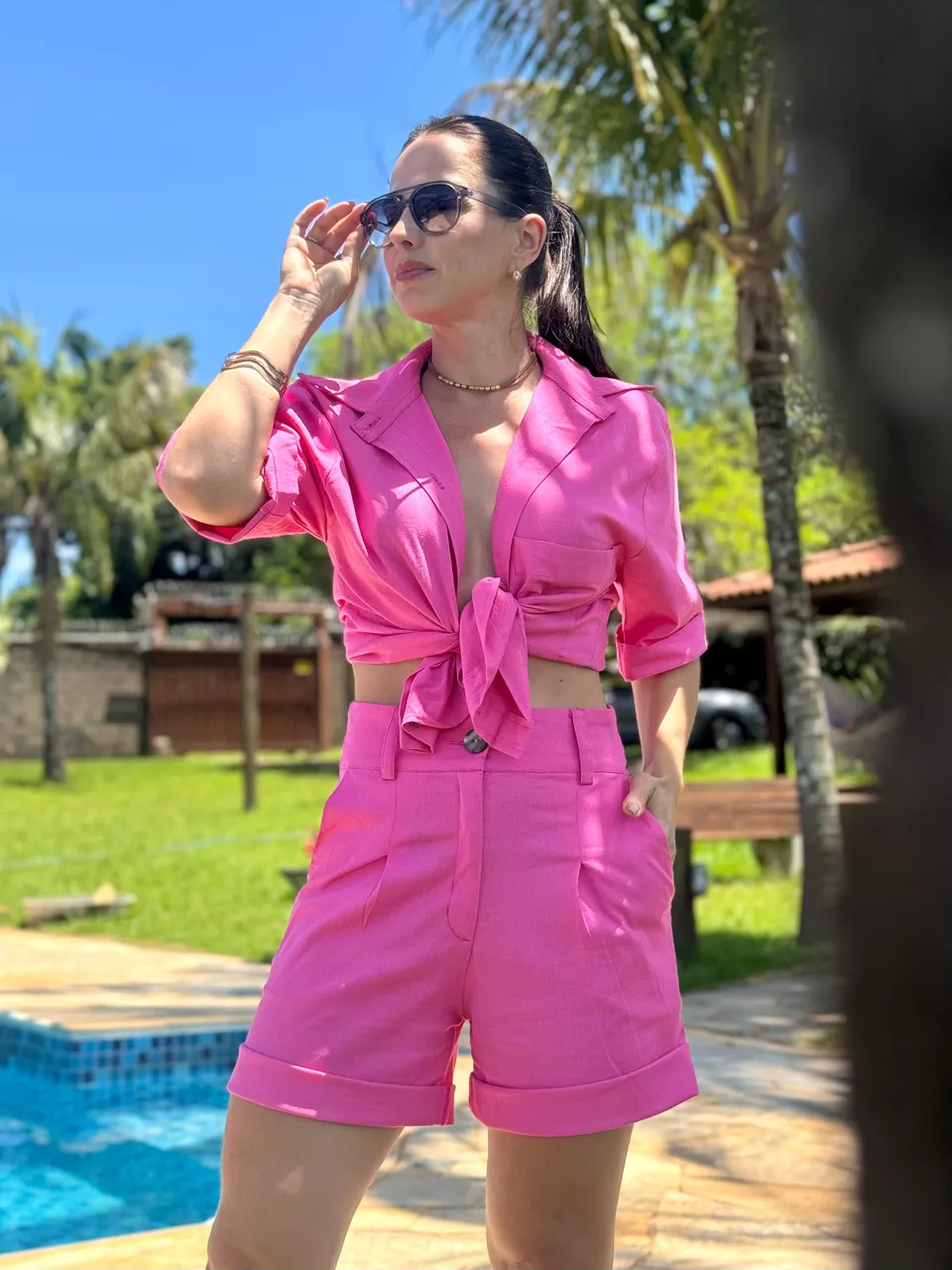 Camisa Linho Coraline Rosa Chiclete