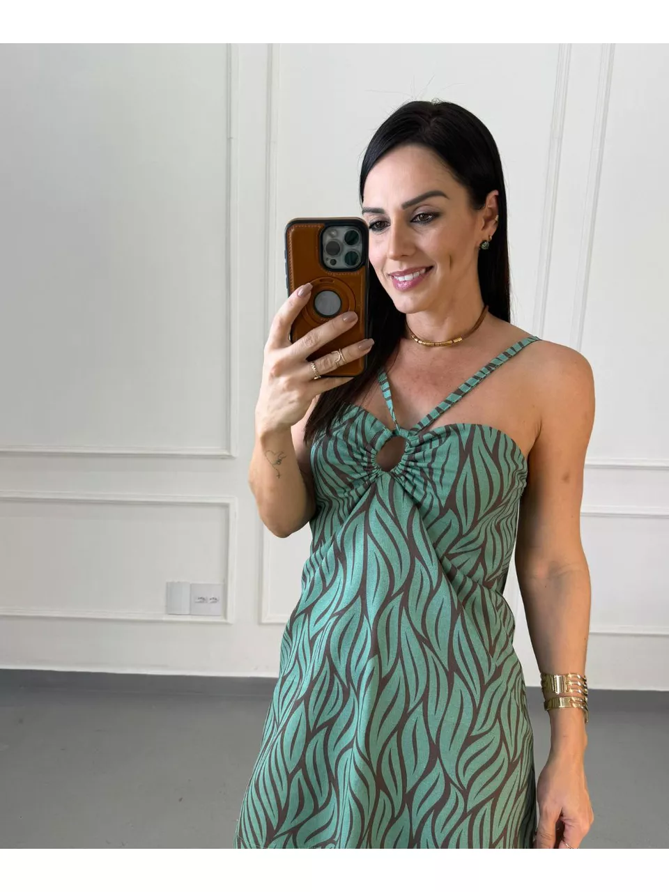 Vestido Linho Selene Folhas