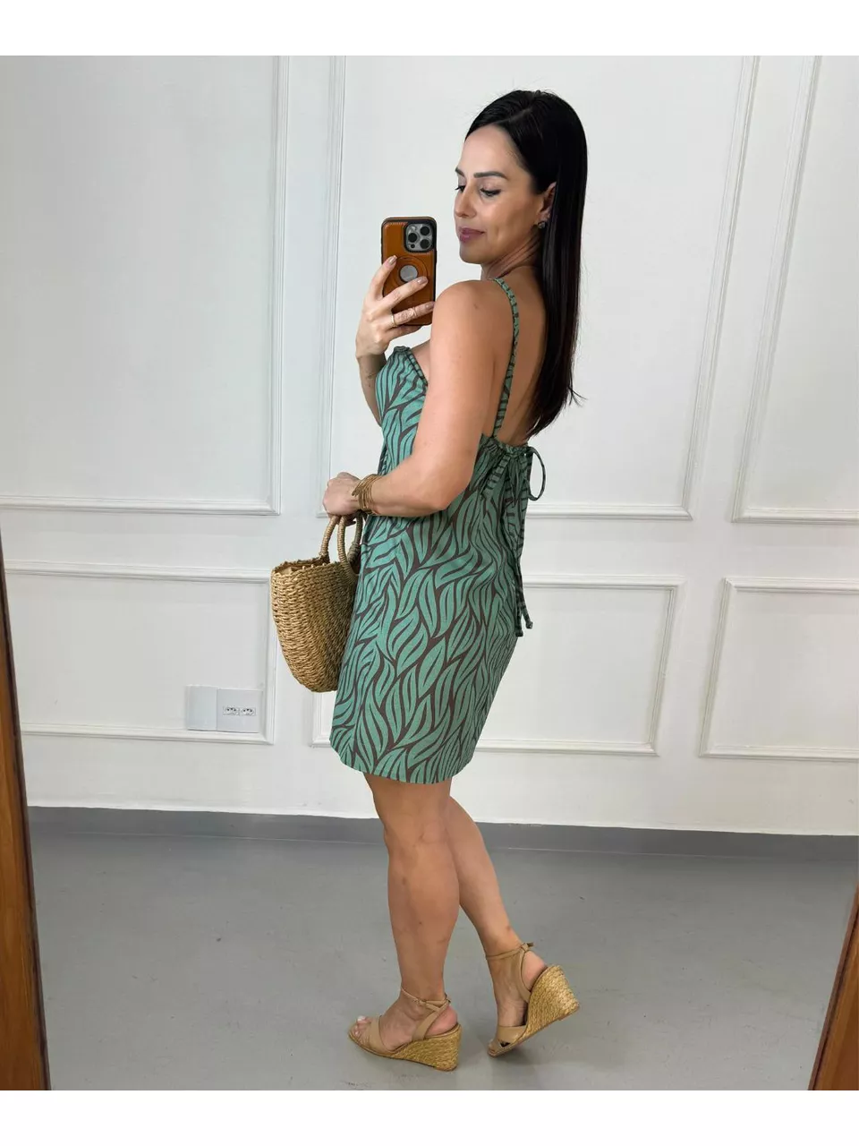 Vestido Linho Selene Folhas