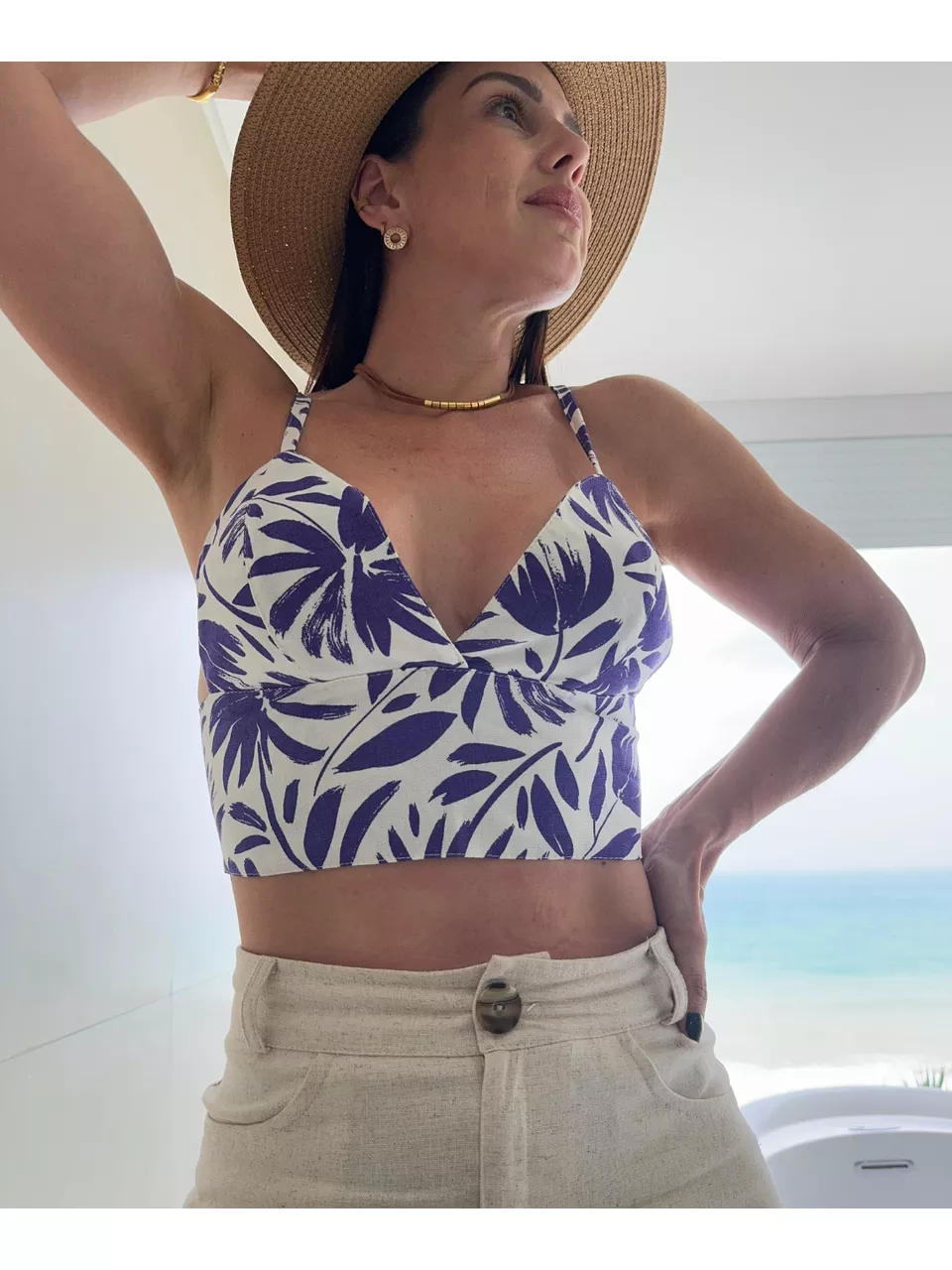 Top Aida Floral Linho Estampado Floral - Arpaia