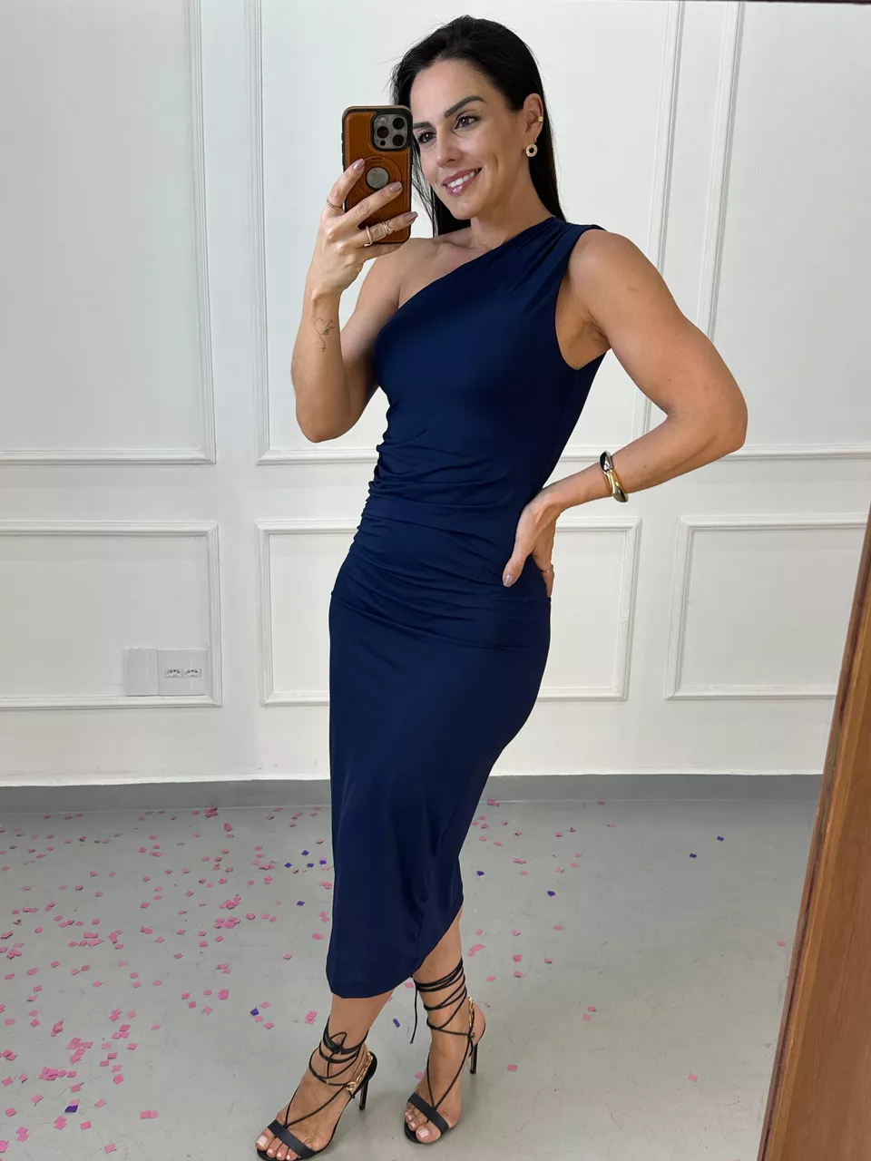 Vestido Antônia Midi Nula Manga Azul Marinho - Arpaia