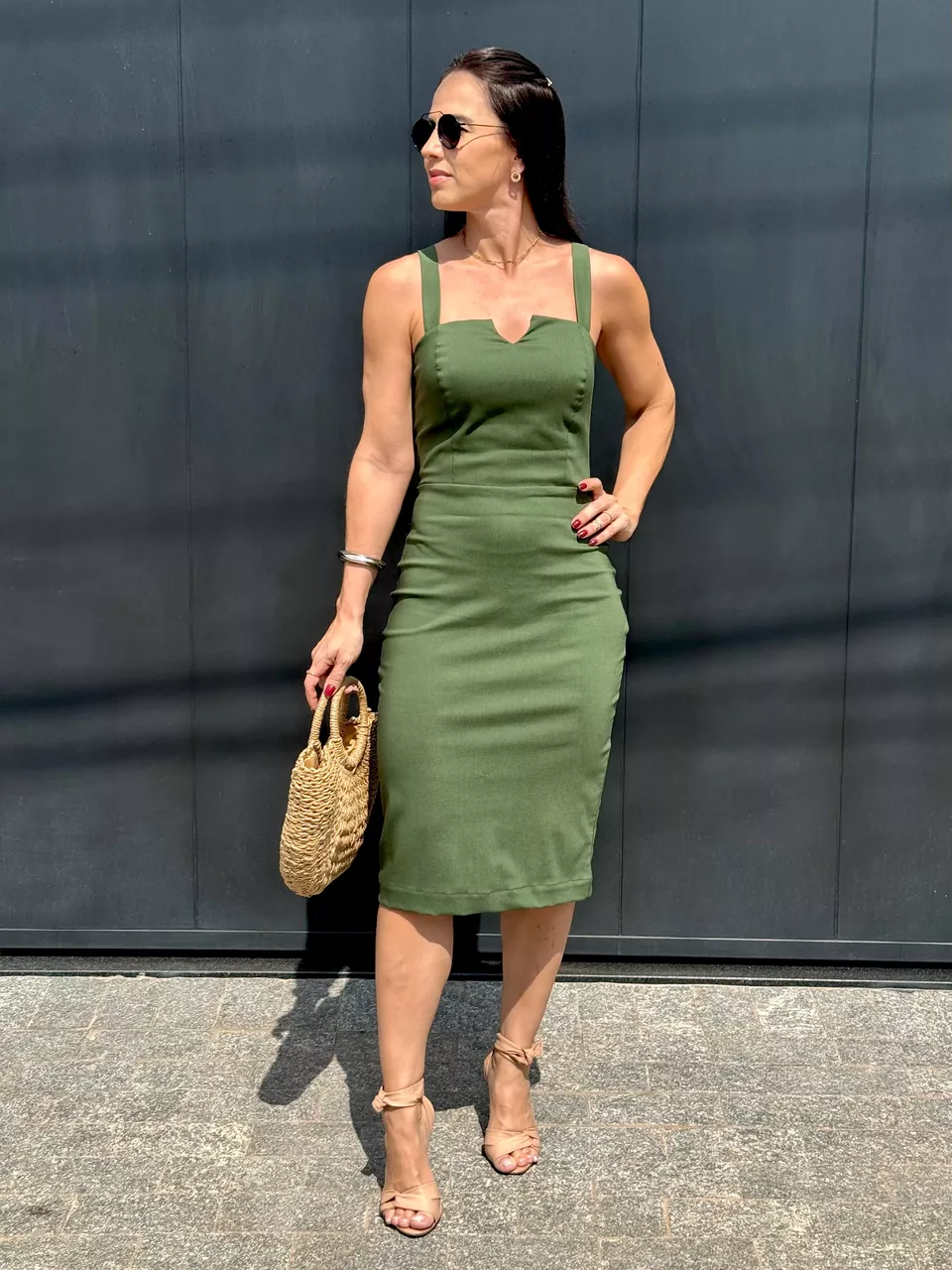 Vestido Midi Carolina Verde Militar - Arpaia