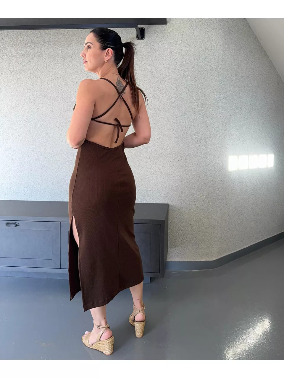 Vestido Midi Céline Marrom - Arpaia