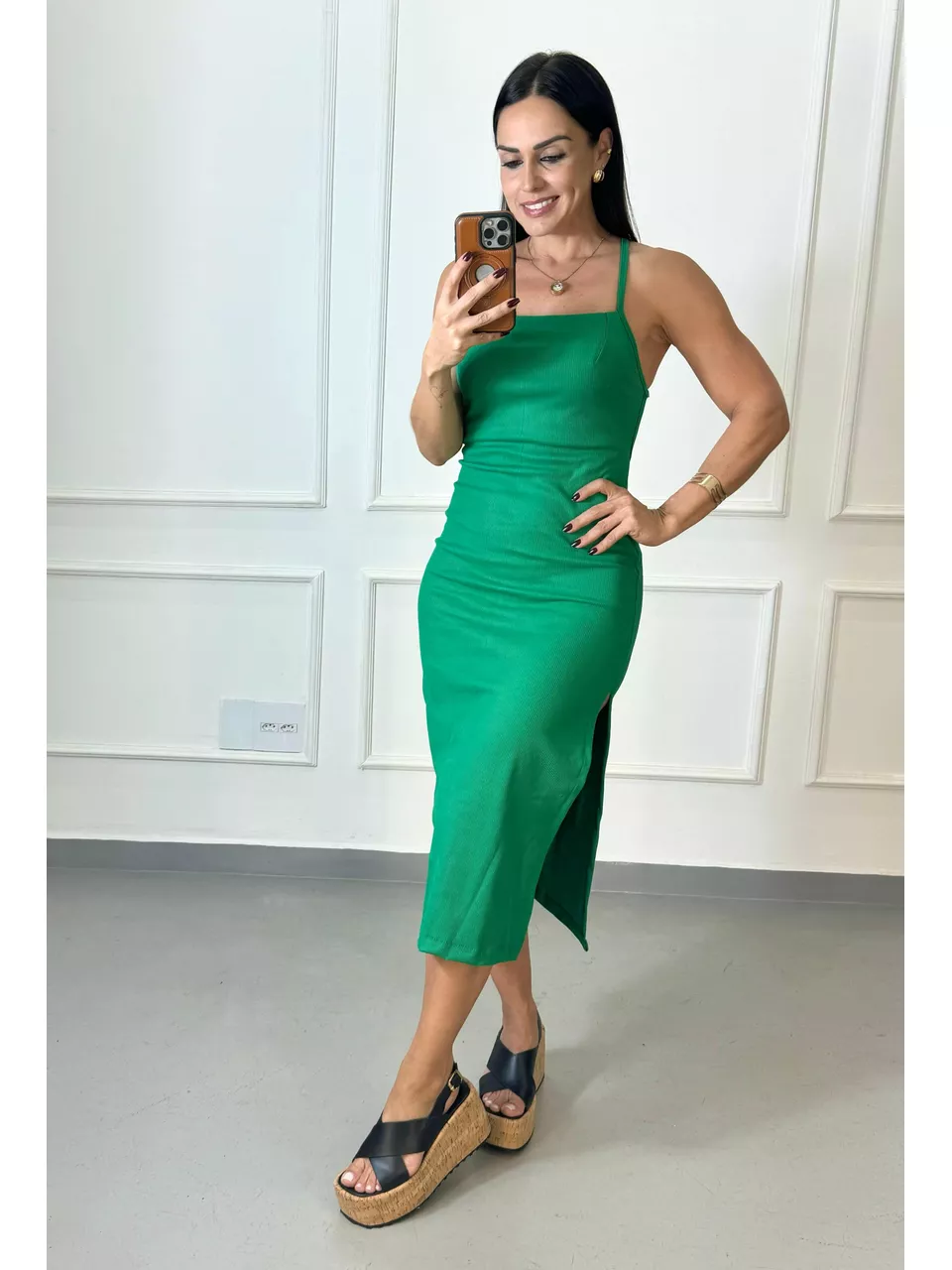 Vestido Midi Céline Verde Bandeira - Arpaia