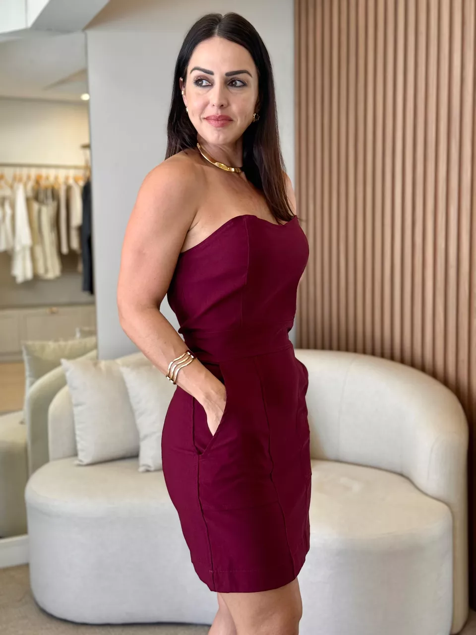 Vestido Tomara que Caia Alfaiataria Dri Merlot