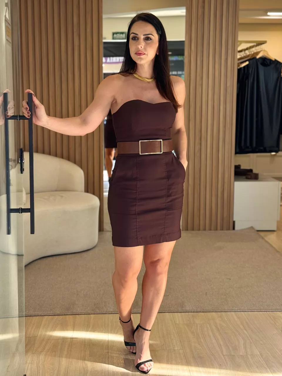 Vestido Tomara que Caia Alfaiataria Coffee Dri - Arpaia