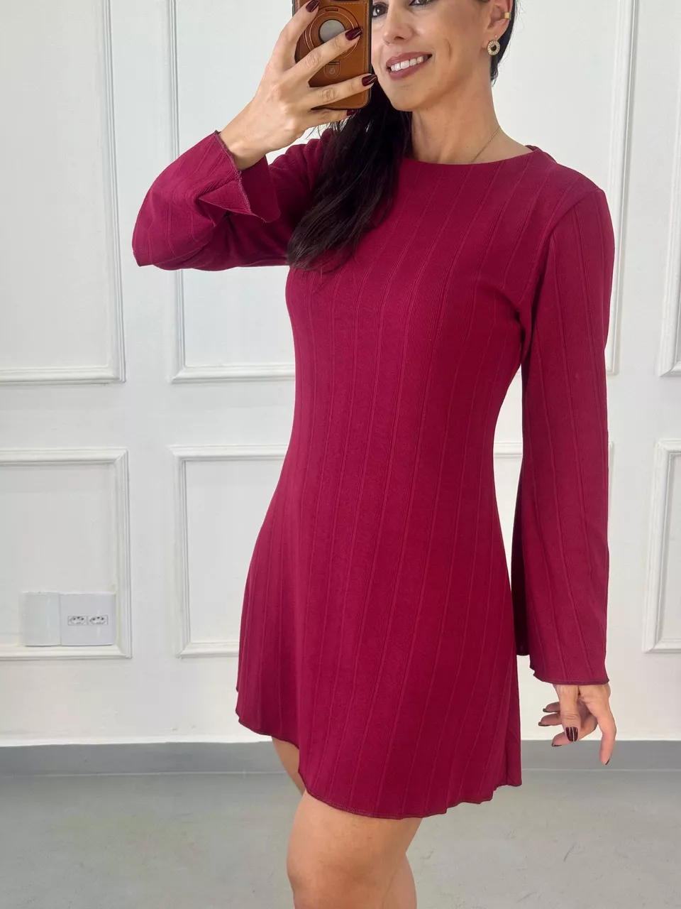 Vestido Manga Longa Flare Evasê Hannah Cabernet