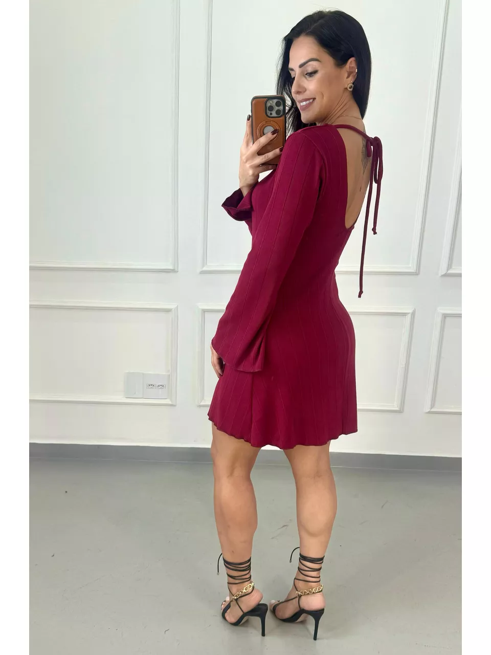 Vestido Manga Longa Flare Evasê Hannah Cabernet