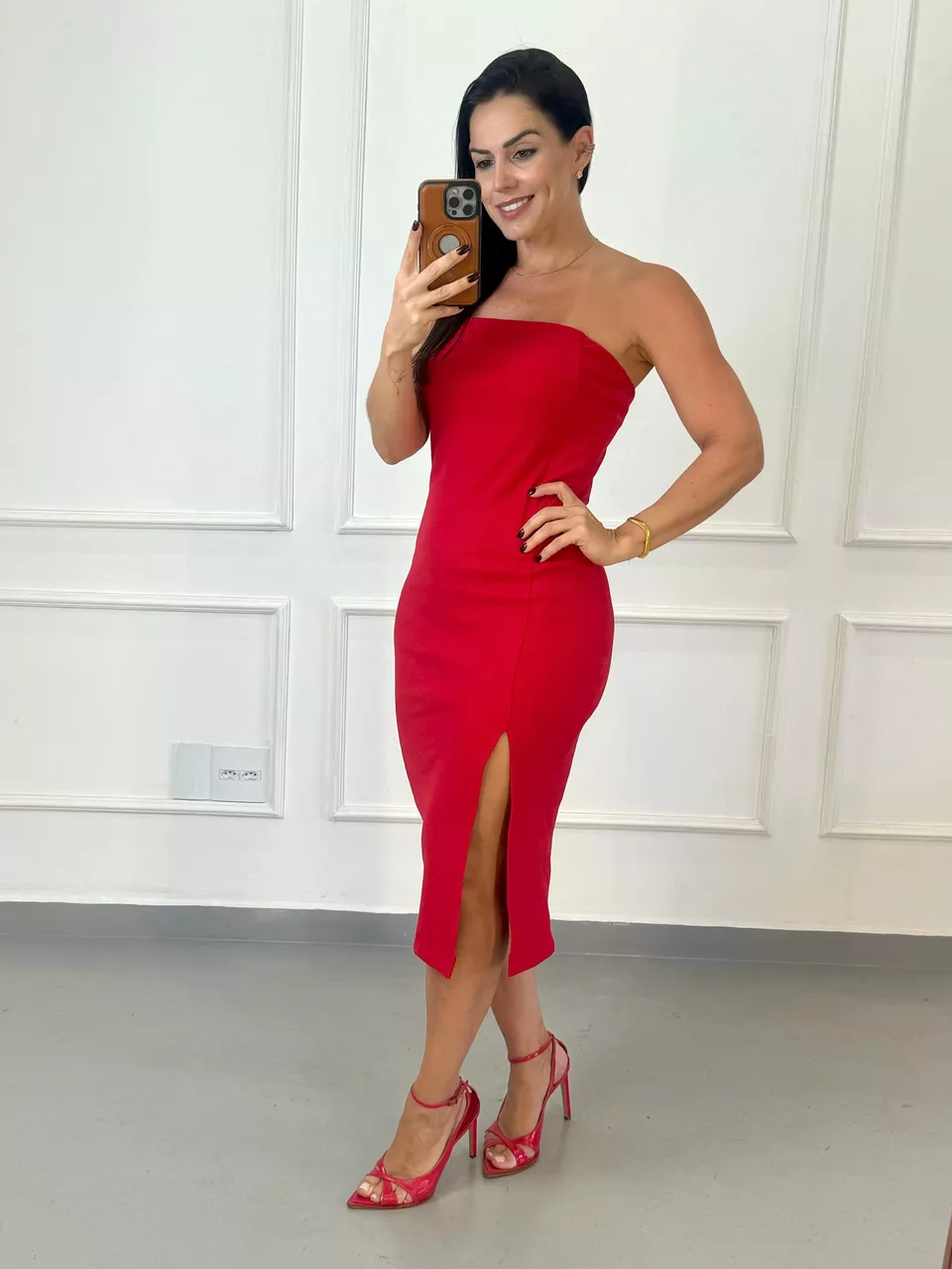 Vestido Midi Tomara Que Caia Safira Vermelho - Arpaia